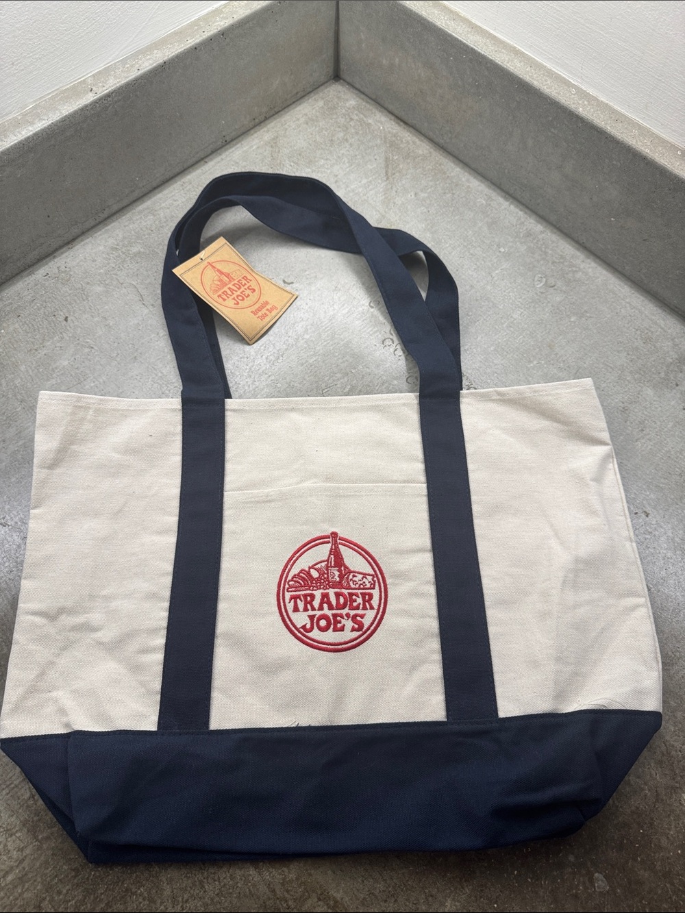 Trader Joe’s Navy and Cream Canvas Tote Bag